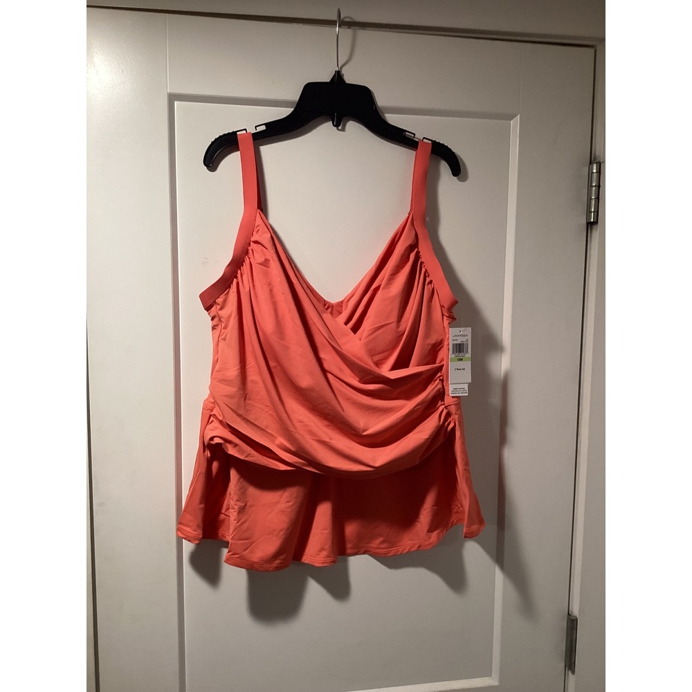 Jantzen Coral Cutie Tankini Set 18W Tummy Control Surplice Wrap Swimsuit